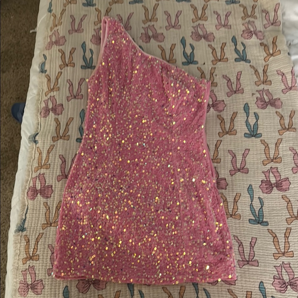 Better Be Pink Sequin One-Shoulder Mini Dress
